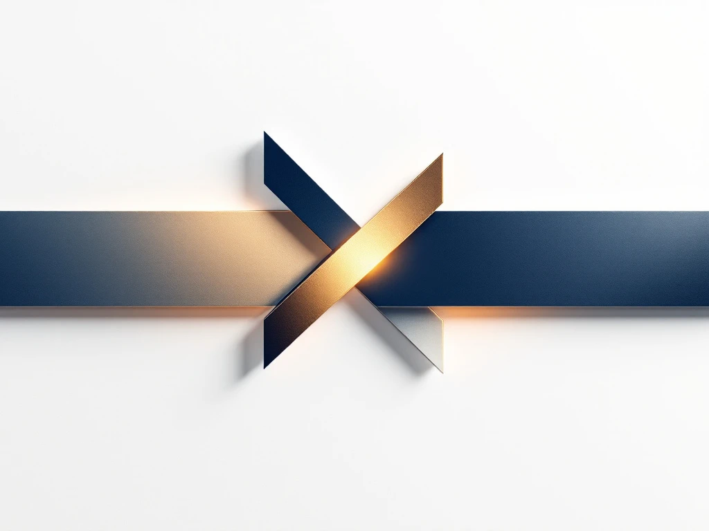 Kruisende pijlen in marineblauw en goud op witte achtergrond, symboliseert bedrijfsfusies en strategische convergentie